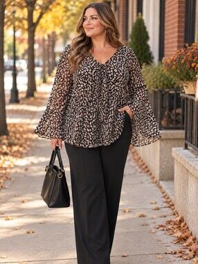 Lovesick Floral Tie-Front Sheer Blouse -Plus Sz 3 Black/White